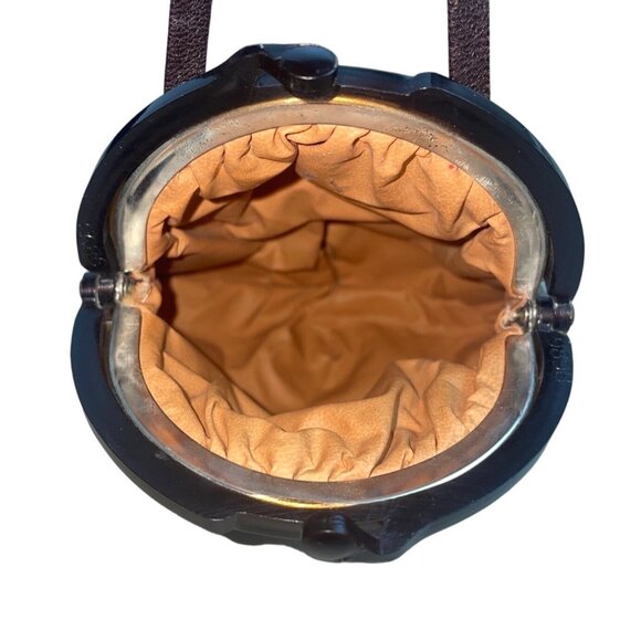 Vintage 40s Women's Brown Snake Skin Crossbody Shoulder Bakelite Closure Bag - Picture 7 of 13